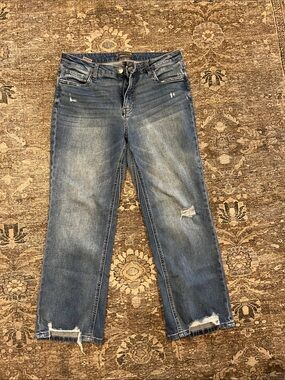 Kut from the Kloth Women's Distressed Blue Straight-Leg Jeans